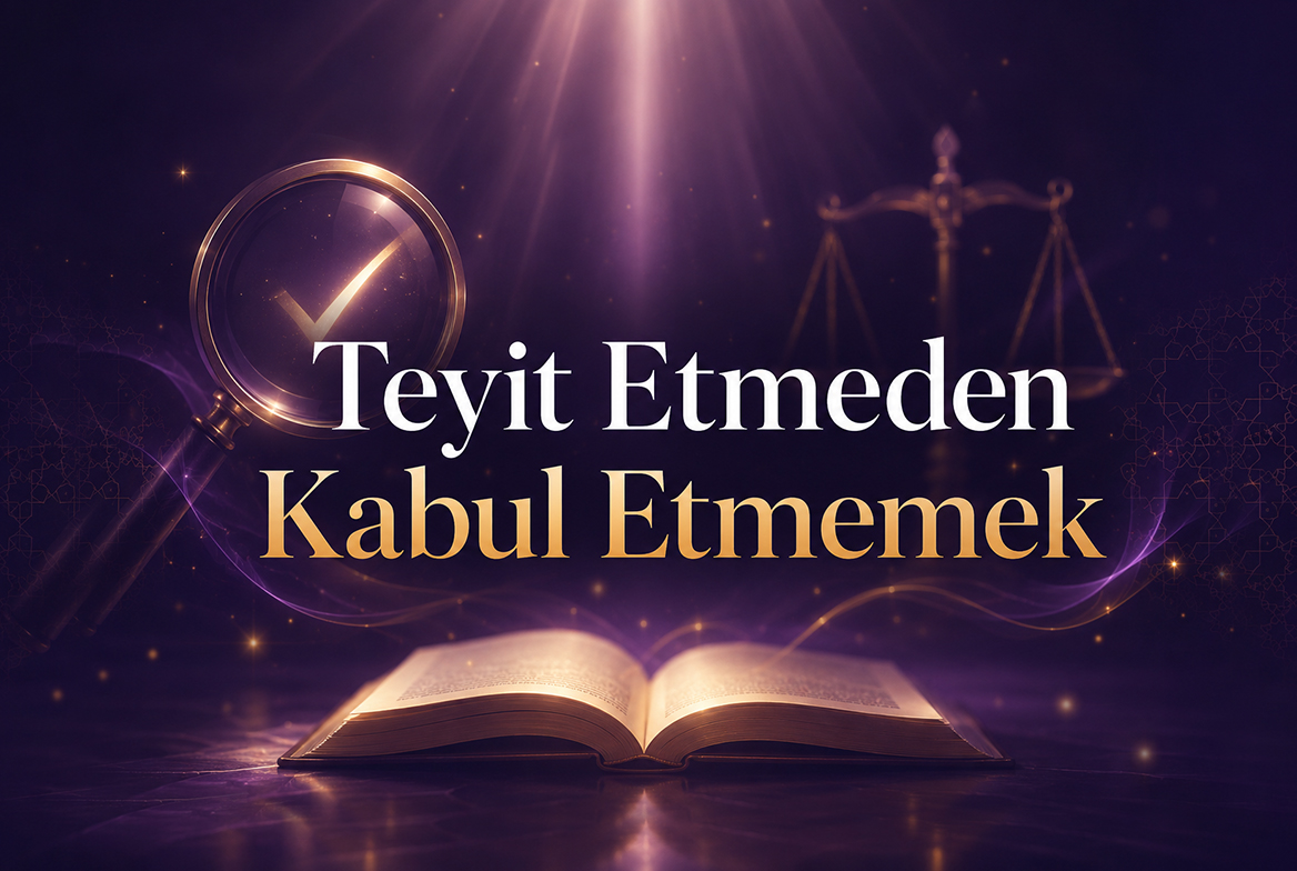 Teyit Etmeden Kabul Etmemek başlıklı, bilgi doğrulama ve araştırma temasını yansıtan kapak görseli