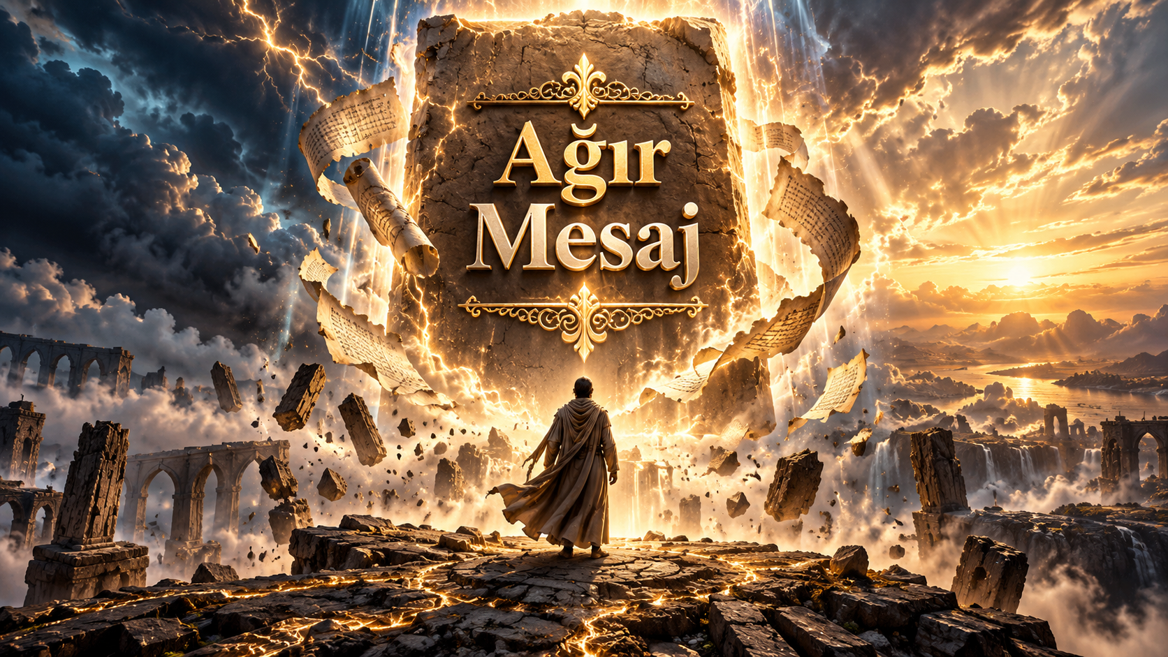 Ağır Mesaj başlıklı, Kuran’ın ağır bir söz oluşu, tefekkür, dikkatli inceleme, derin saygı ve sorumluluk üzerine tefekkürü temsil eden kapak görseli