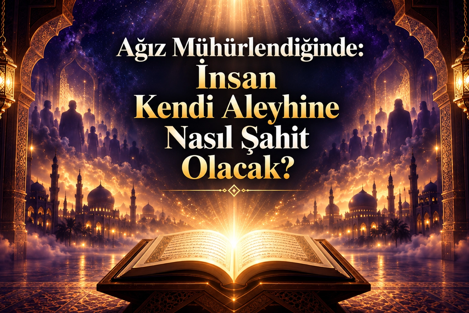Ağız Mühürlendiğinde başlıklı, şahitlik, hesap, amellerin kaydı ve TANRI karşısında hakikat üzerine tefekkürü temsil eden kapak görseli