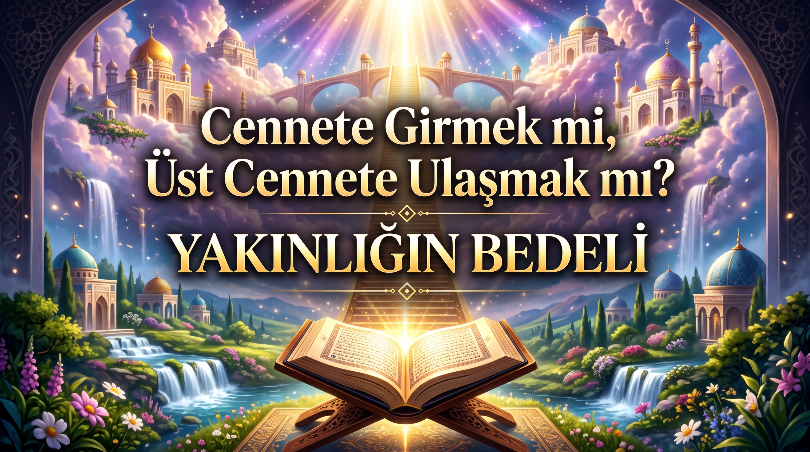 Cennete Girmek mi, Üst Cennete Ulaşmak mı başlıklı, Cennet dereceleri, TANRI’ya yakınlık, göksel toplum ve teslimiyet üzerine tefekkürü temsil eden kapak görseli