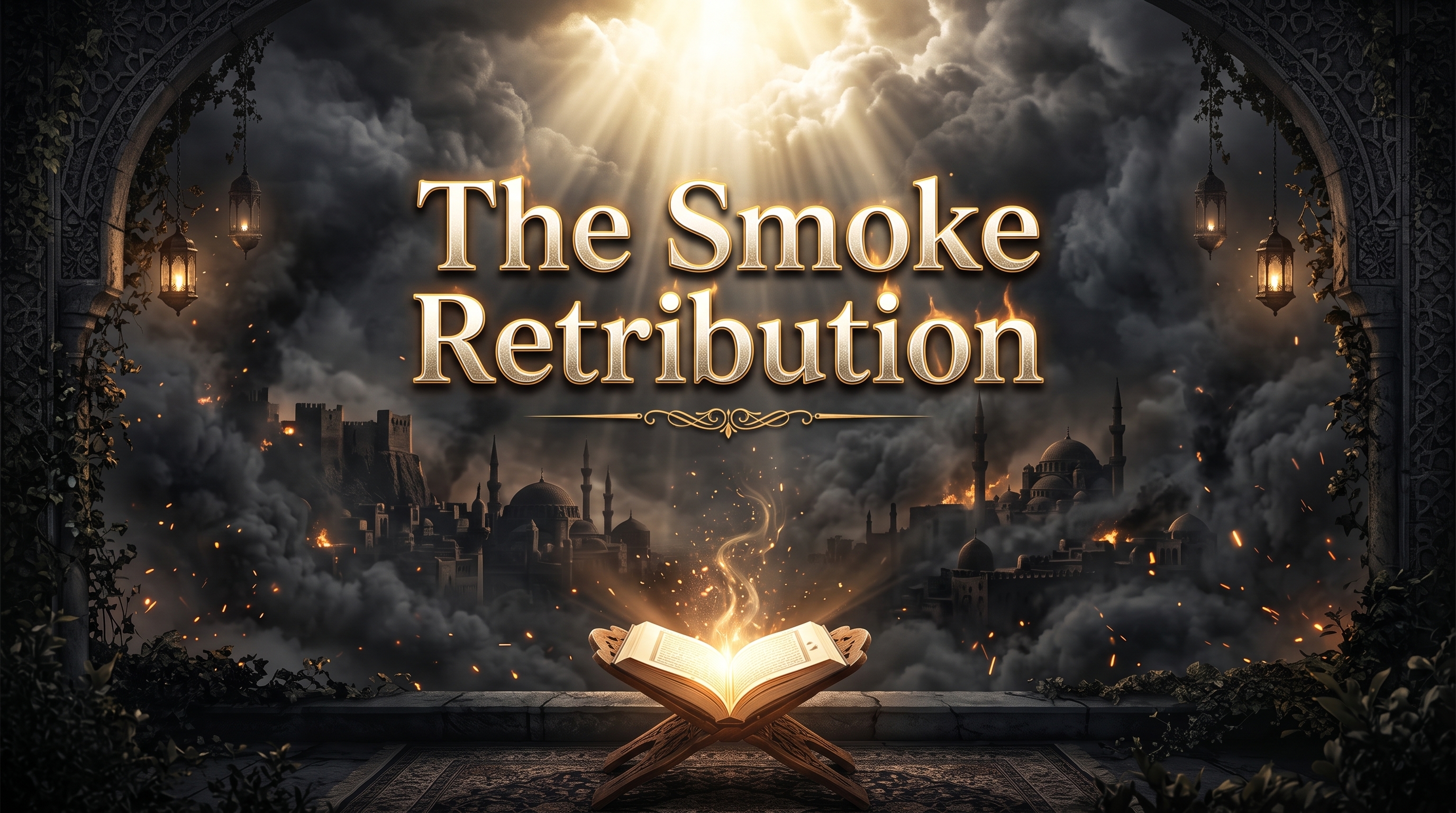 Cover image representing the smoke retribution, a sky covered by smoke, divine warning, human repentance, and the return to GOD