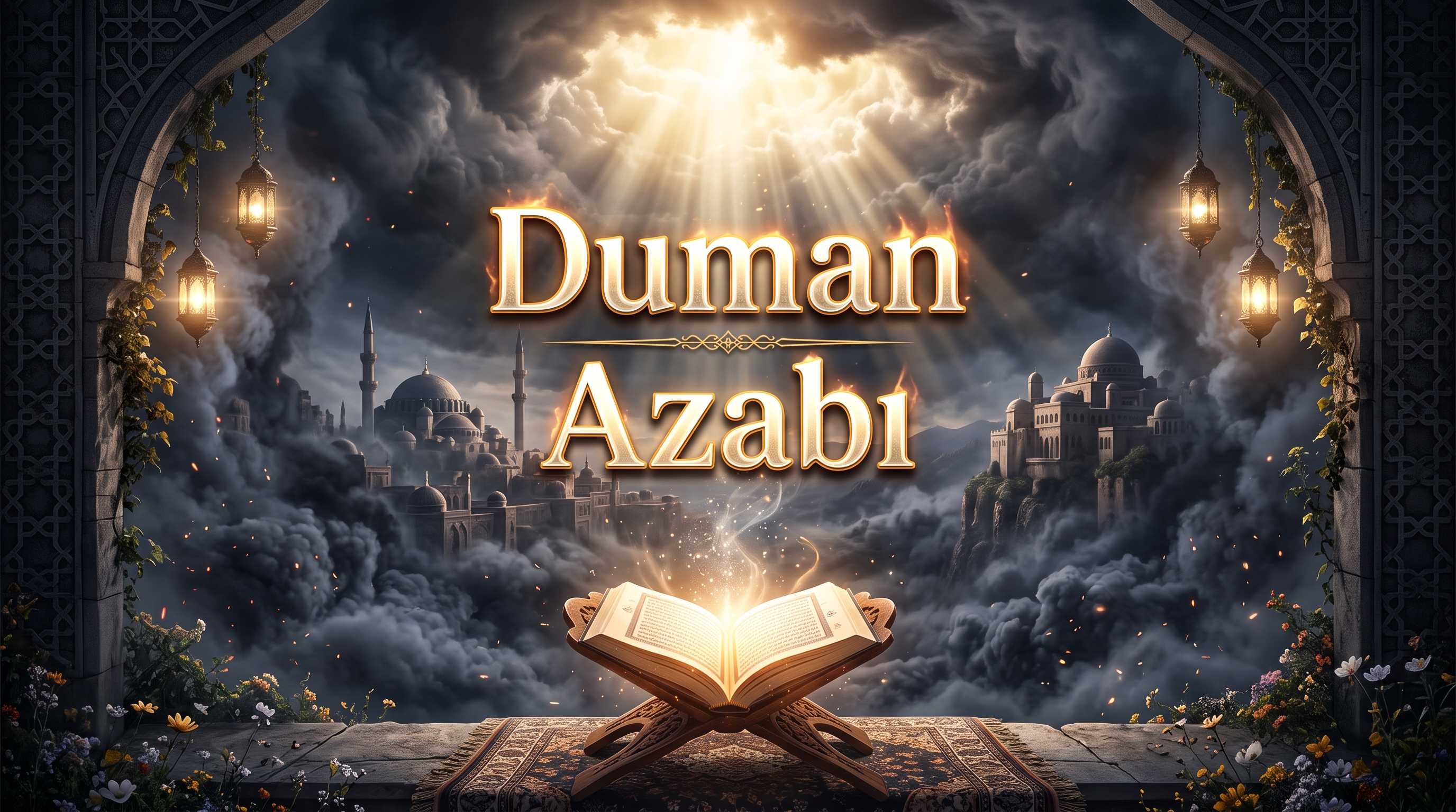 Duman Azabı başlıklı, gökyüzünü kaplayan duman, ilahi uyarı, insanın pişmanlığı ve TANRI’ya dönüşü üzerine tefekkürü temsil eden kapak görseli