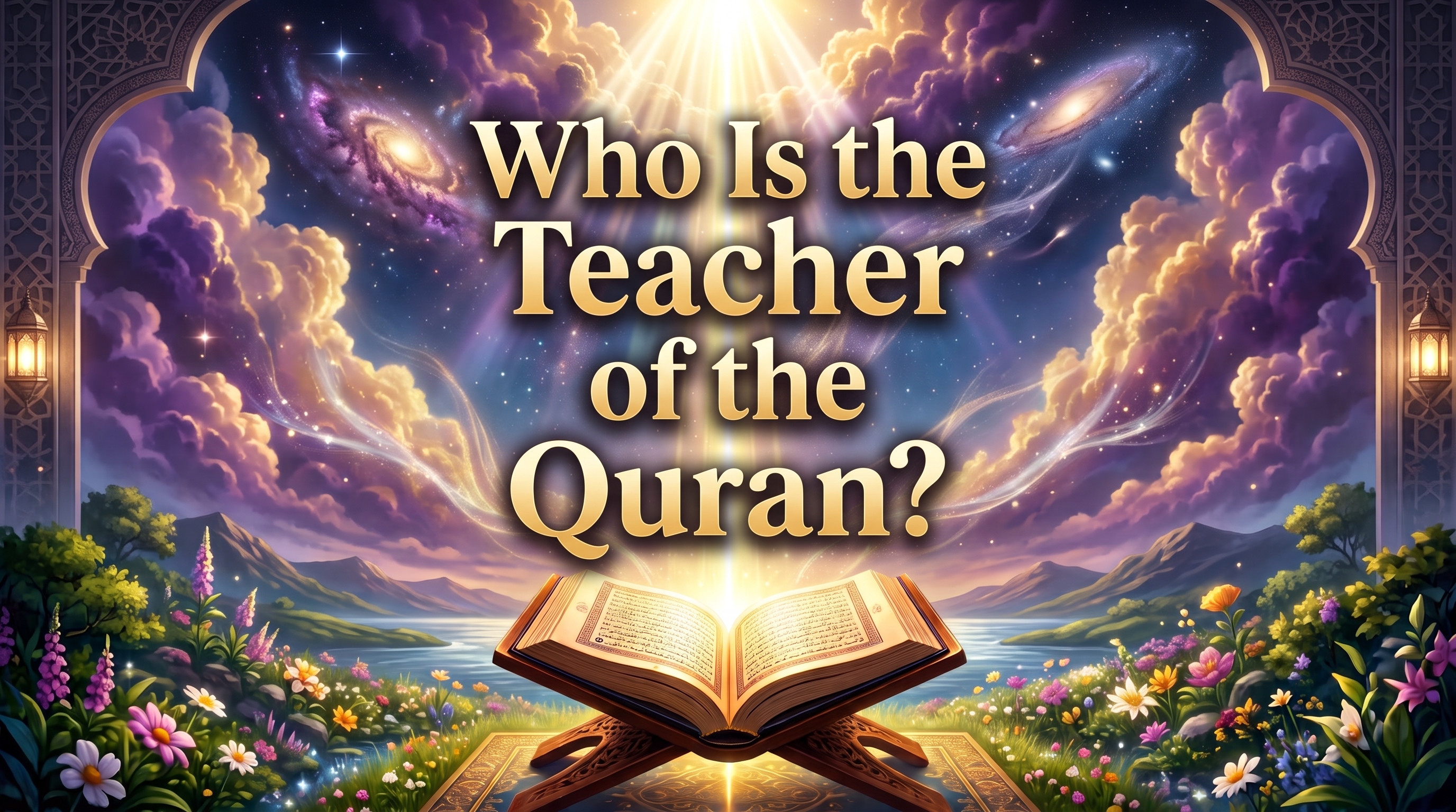 Cover image representing the Teacher of the Quran, divine knowledge, GOD's guidance, and humanity's responsibility to learn and reflect