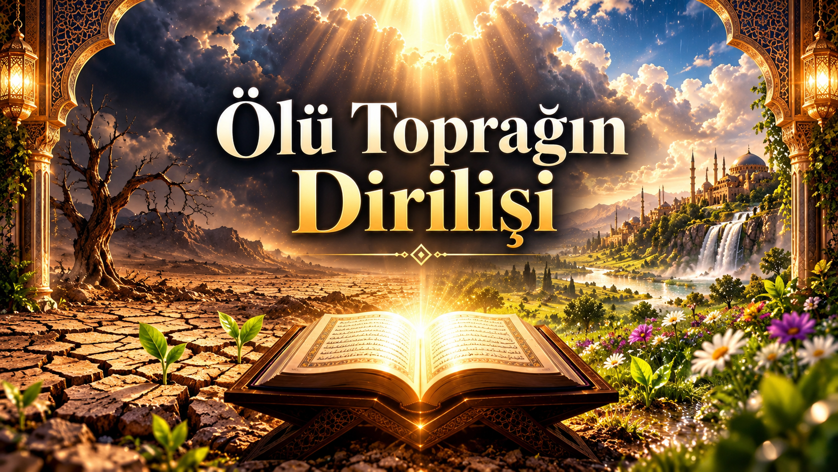 Ölü Toprağın Dirilişi başlıklı, yağmur, ölü toprağın canlanması, TANRI’nın kudreti ve Ahiret dirilişi üzerine tefekkürü temsil eden kapak görseli