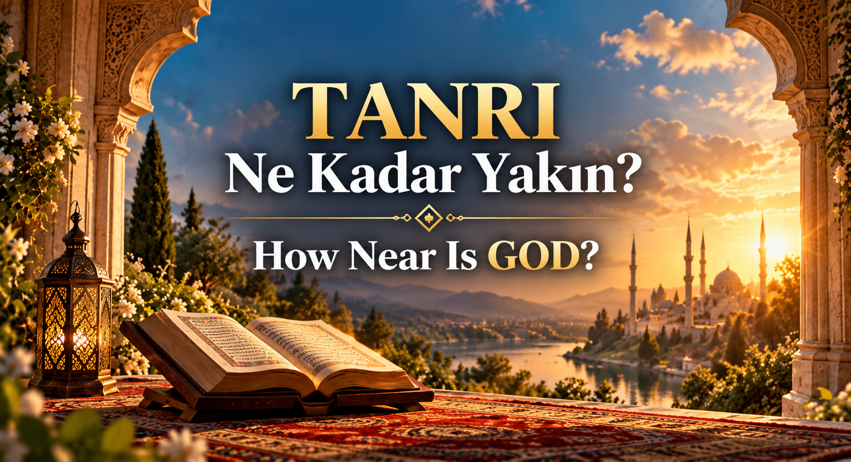 TANRI Ne Kadar Yakın başlıklı, ilahi yakınlık, dua, aracılar, şefaat, tevhid ve TANRI’ya yöneliş üzerine tefekkürü temsil eden kapak görseli