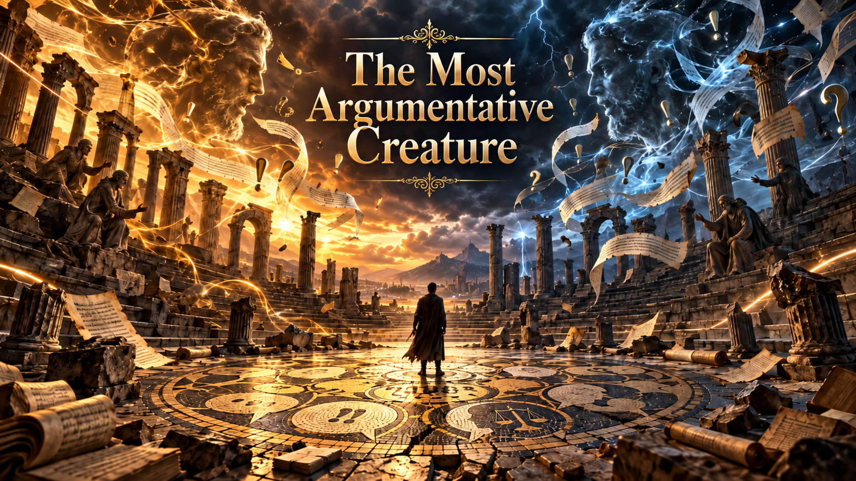 The Most Argumentative Creature cover image reflecting on debate, truth-seeking, verification, evidence, justice, humility, and the ego