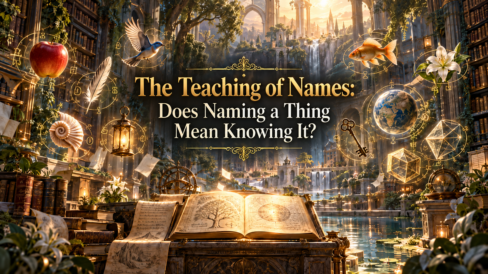 The Teaching of Names cover image reflecting on names, knowledge, language, verification, truth, justice, and intellectual humility