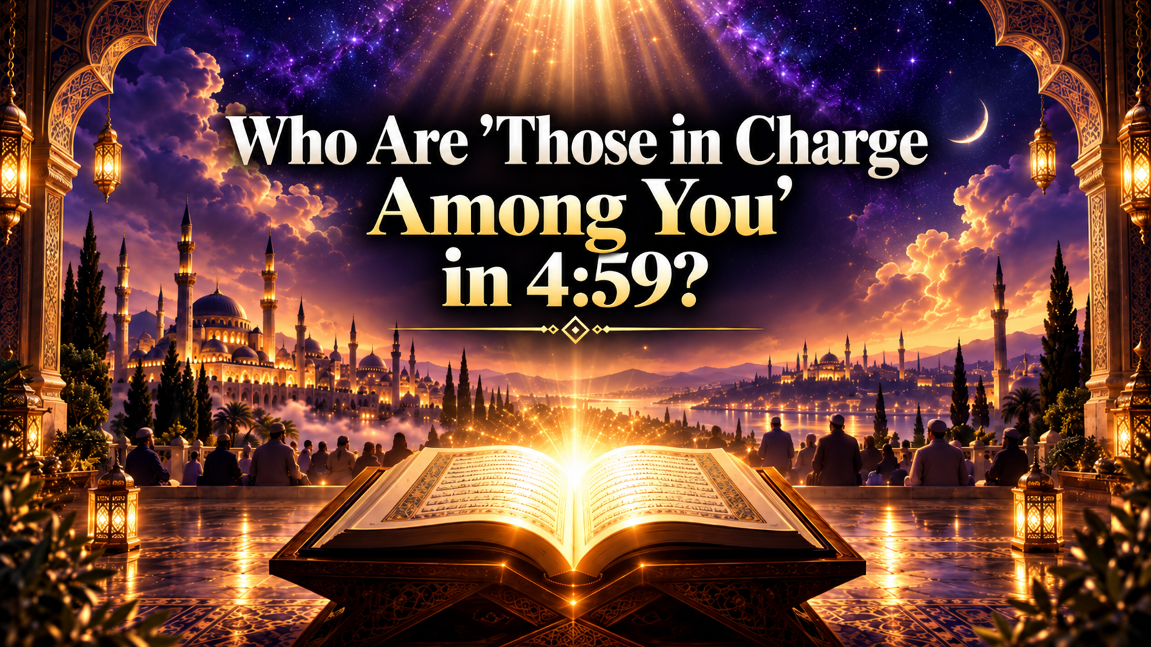 Cover image titled Who Are Those in Charge Among You in 4:59, symbolizing trust, justice, obedience, knowledge, leadership, and tawhid