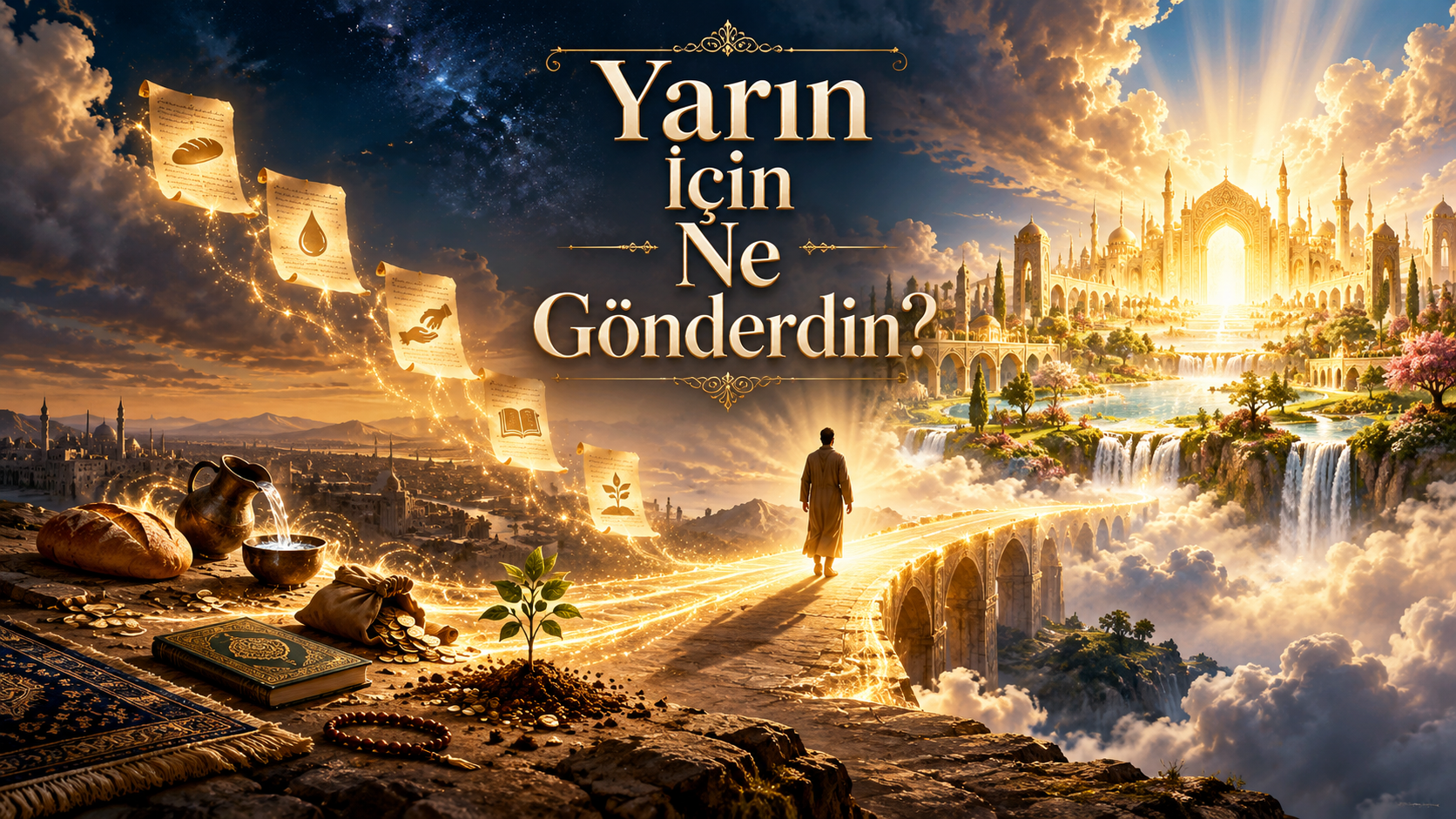 Yarın İçin Ne Gönderdin başlıklı, ameller, hesap, gelecek ve insanın önden gönderdikleri üzerine tefekkürü temsil eden kapak görseli